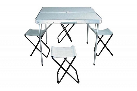 Набор Picnic Table Set Luxe, стол и стулья, алюминий, с отверстием под зонт